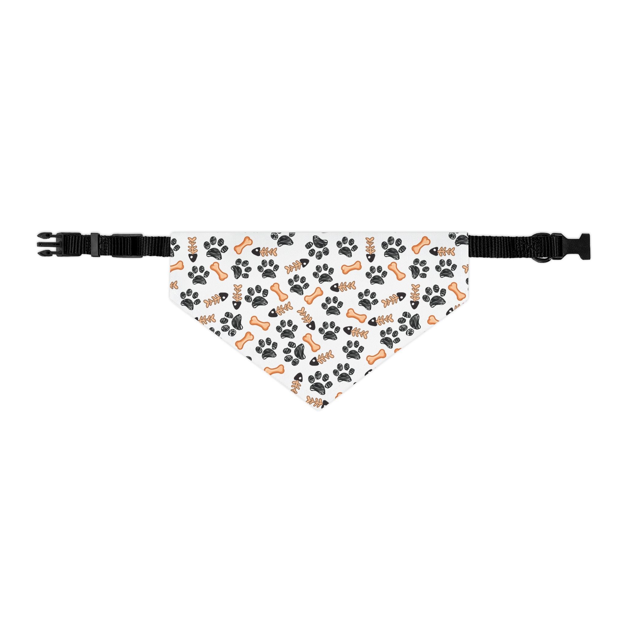 Paw Prints & Bones Pet Bandana Collar — Cute Dog Bandana with 'Woof' Pattern