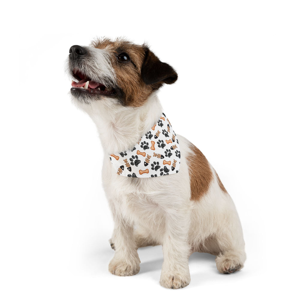Paw Prints & Bones Pet Bandana Collar — Cute Dog Bandana with 'Woof' Pattern