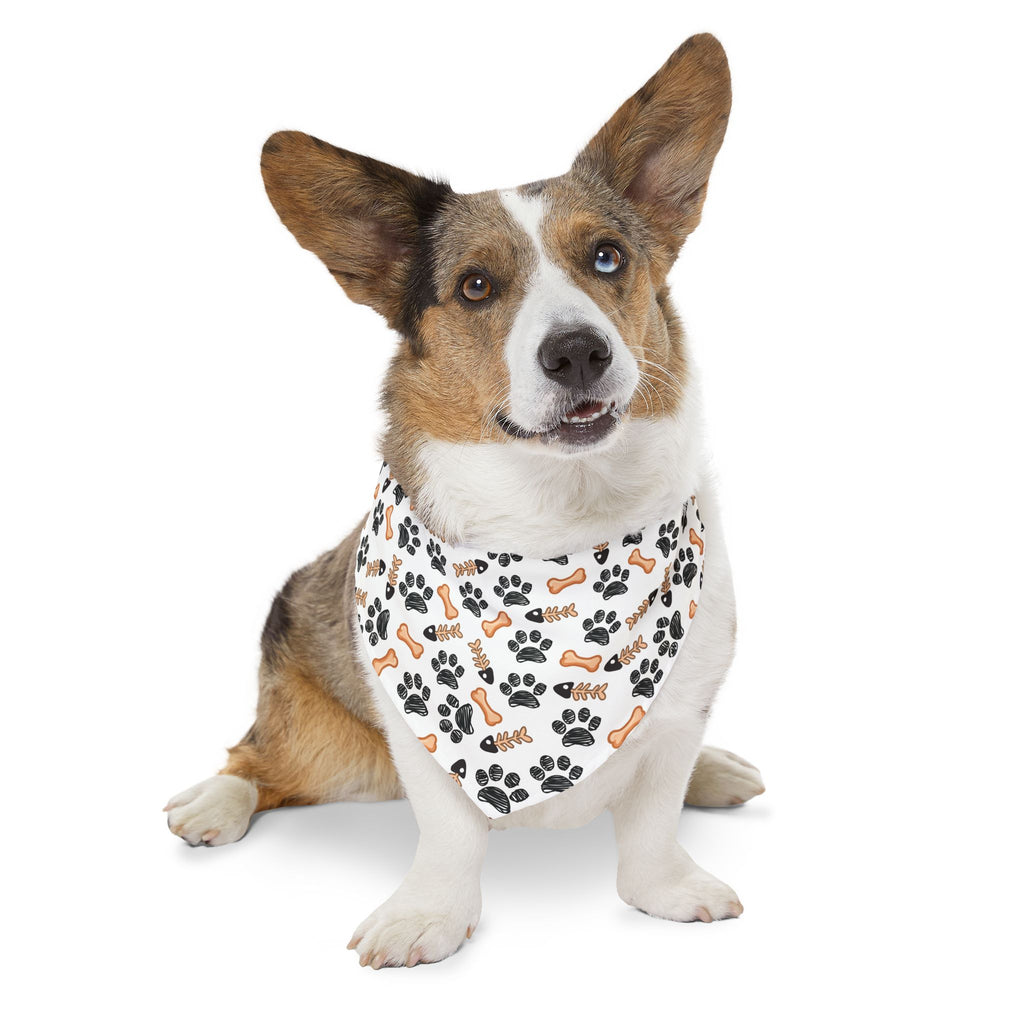 Paw Prints & Bones Pet Bandana Collar — Cute Dog Bandana with 'Woof' Pattern