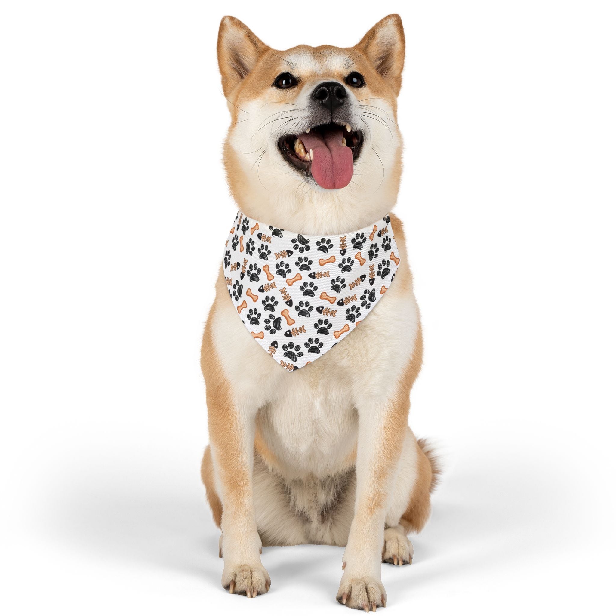Paw Prints & Bones Pet Bandana Collar — Cute Dog Bandana with 'Woof' Pattern